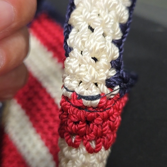 The SAK-Red/White/Blue Flag Crochet Knit Patriotic Shoulder Bag Satchel - Picture 8 of 16